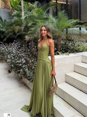 Olive Green Halter Corset Maxi Dress